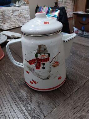 Hallmark White Speckled Ceramic Teapot with Blue Dots